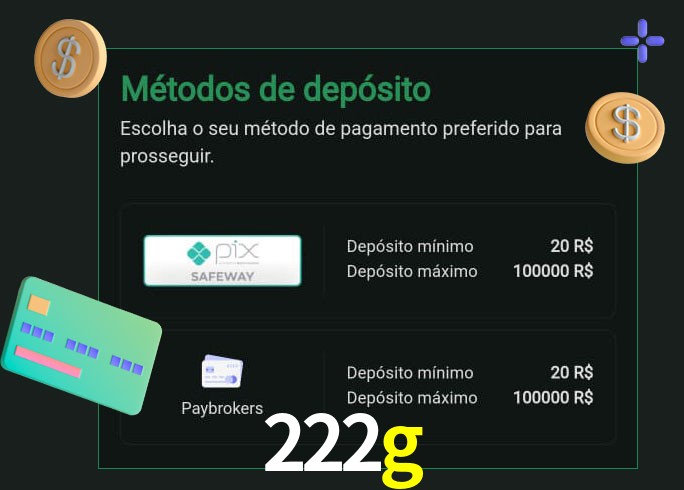 O cassino 222g oferece uma grande variedade de métodos de pagamento